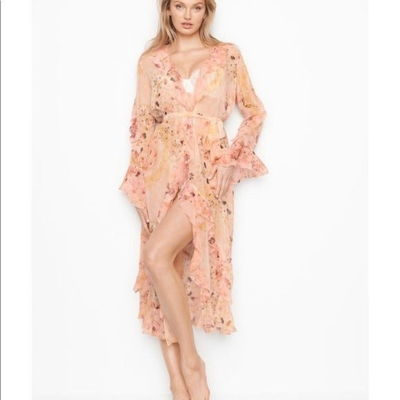 Victoria Secret Ruffle Floral Long Robe Duster M/L - Picture 3 of 8